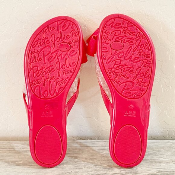 New Petite Jolie Pink Jelly Sandals 7 Bow Beach Flats - Picture 12 of 14